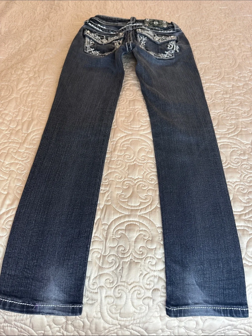 Miss Me Dark Jeans with White Contrast size 7 girls Stitching